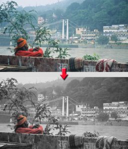photo noir et blanc avec des zones en couleur