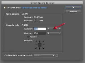 Taille de la zone de travail