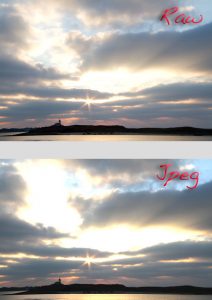 Comparaison raw jpeg après correction de l'exposition